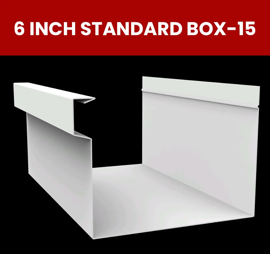 6 inch Standard Box-15 seamless gutter profile manufactured by OnSite Seamless, Aluminum, Galvalume and Copper