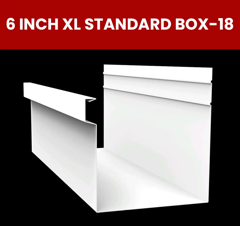 6 inch XL Standard Box-18 seamless gutter profile manufactured by OnSite Seamless, Aluminum, Galvalume and Copper