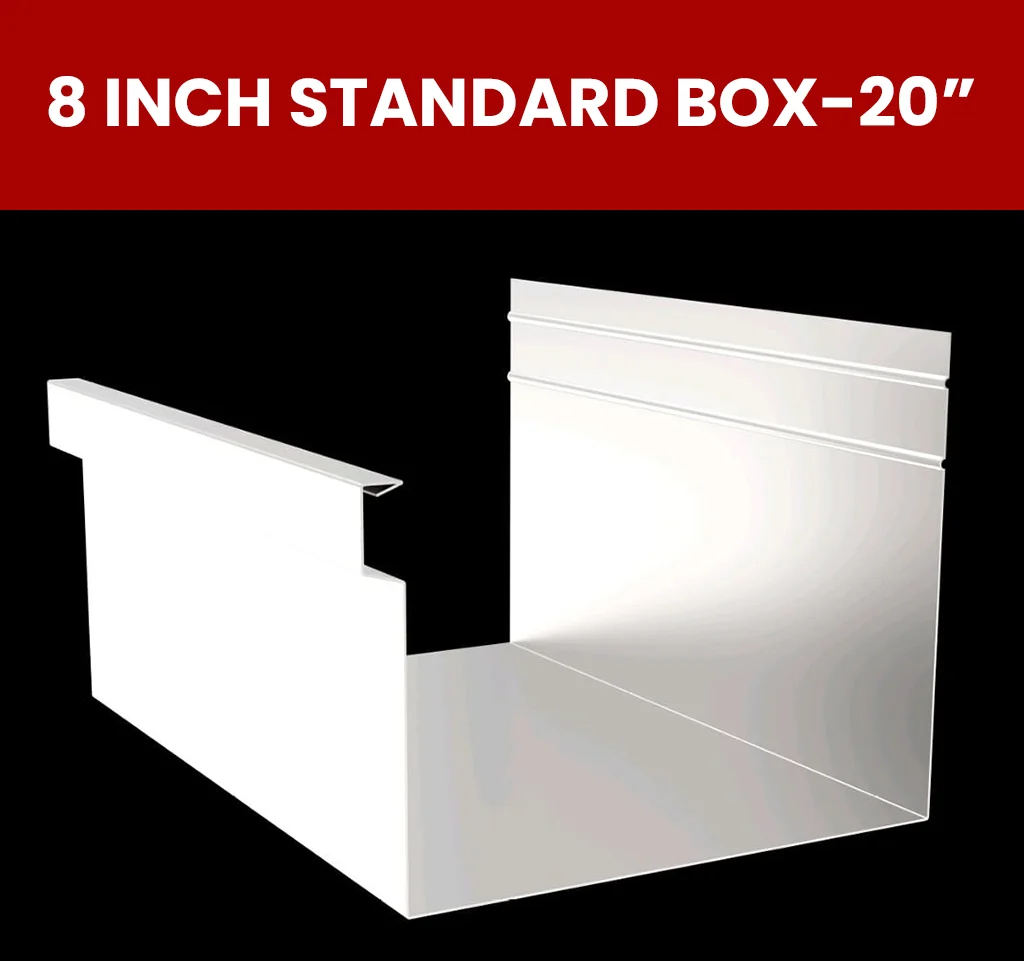 8 inch Standard Box-20 seamless gutter profile by OnSite Seamless, Aluminum, Galvalume and Copper